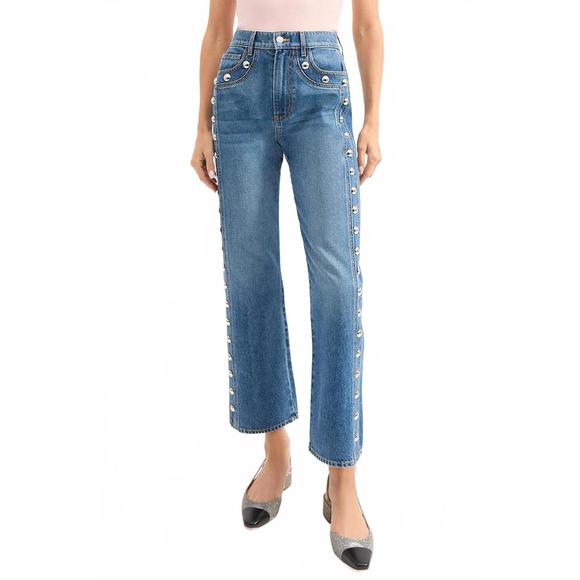 NEW VERONICA BEARD dylan studded straight-leg jean in...